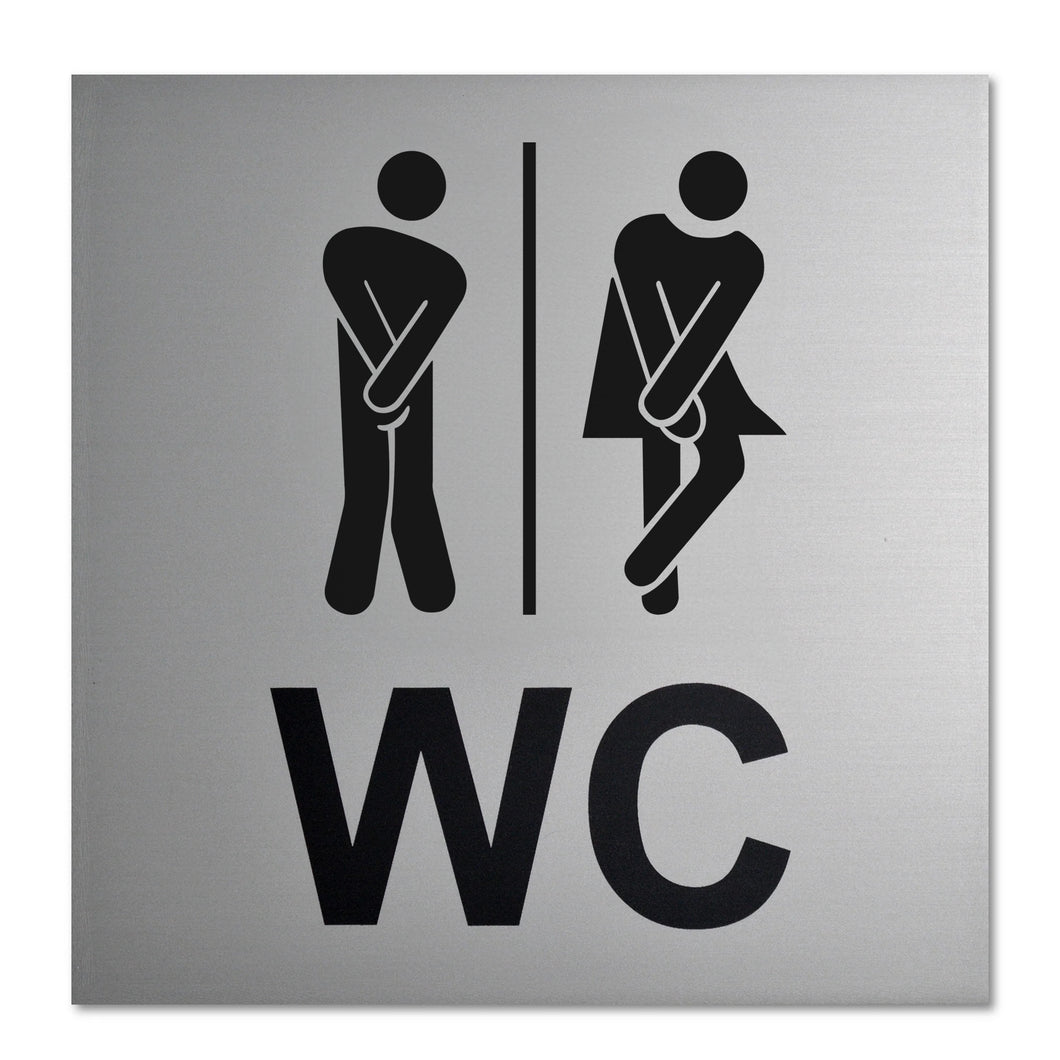 Lustiges WC Alu-Schild Mann & Frau auf einem 12 x 12 cm