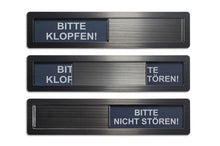 Laden Sie das Bild in den Galerie-Viewer, "BITTE KLOPFEN/BITTE NICHT STÖREN" Metall-Schiebeschild FERRA (schwarz)