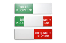 Laden Sie das Bild in den Galerie-Viewer, &quot;BITTE KLOPFEN!/BITTE NICHT STÖREN!&quot; Schiebeschild Style (weißer Schieber)
