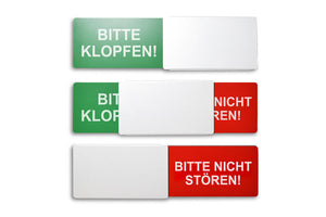 "BITTE KLOPFEN!/BITTE NICHT STÖREN!" Schiebeschild Style (weißer Schieber)