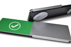 "✓ & X" (Haken & Kreuz) Schiebeschild Style (silberner Schieber)