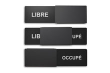 Laden Sie das Bild in den Galerie-Viewer, &quot;LIBRE/OCCUPÉ&quot; Schiebeschild Style (schwarzer Schieber)