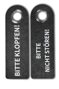 2er Pack "BITTE KLOPFEN!/BITTE NICHT STÖREN!" Türgriffschilder (dunkelgrau)
