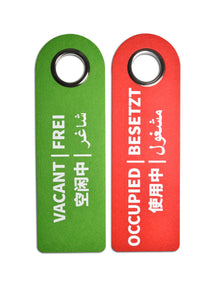 2er Pack FREI/BESETZT Türgriffschilder (engl., deutsch, chin., arab.)