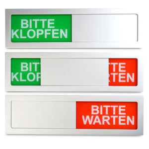 "BITTE KLOPFEN/BITTE WARTEN" Schiebeschild Design L